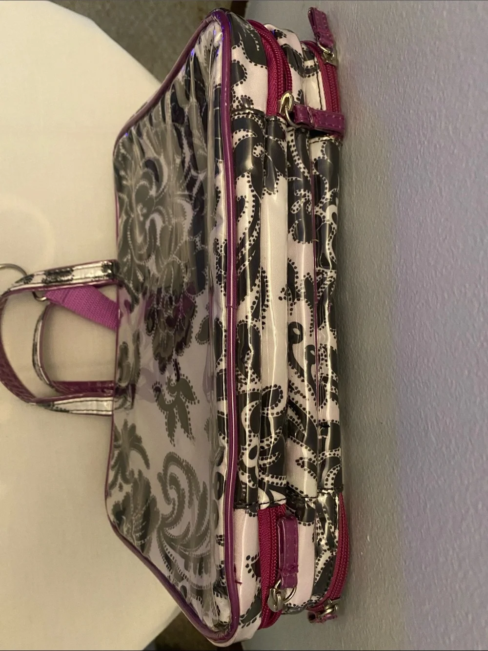 Purple Floral Travel Cosmetic Case with Clear Organizer Panel